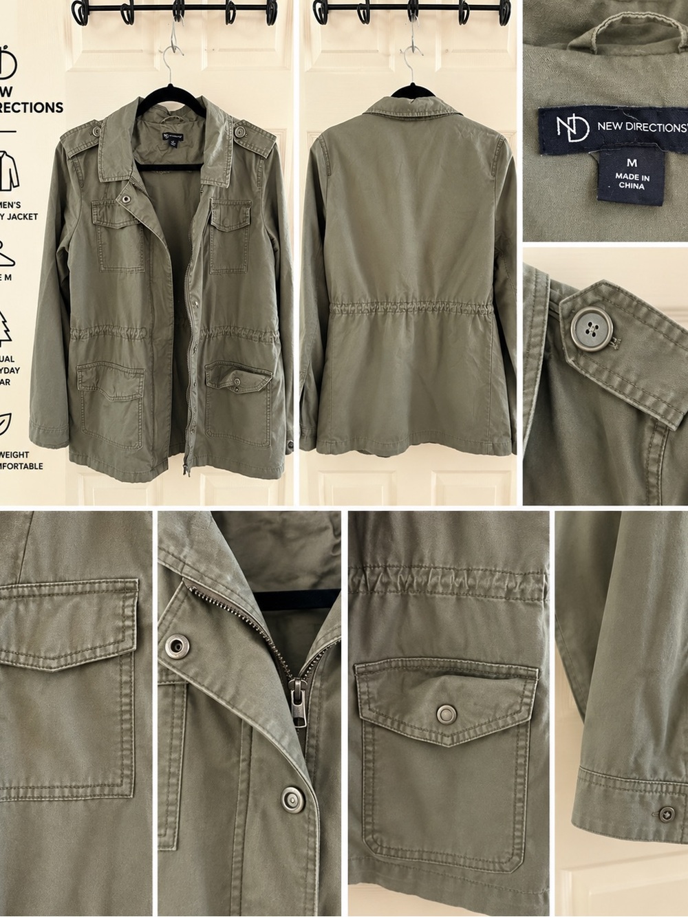 New Directions Women’s Medium Olive Green Utility Military Field Jacket